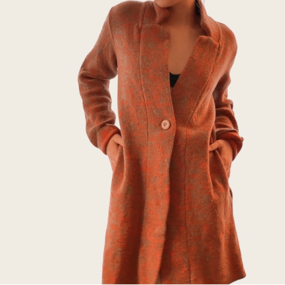 A.IDA Sweater Jacket Wool Blend Long Cardigan Orange Tan SZ S